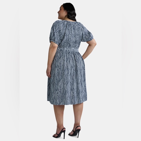 NWOT Terra & Sky Women's Plus Size Puff Sleeve Dress, blue & white sz.4X - Picture 2 of 8